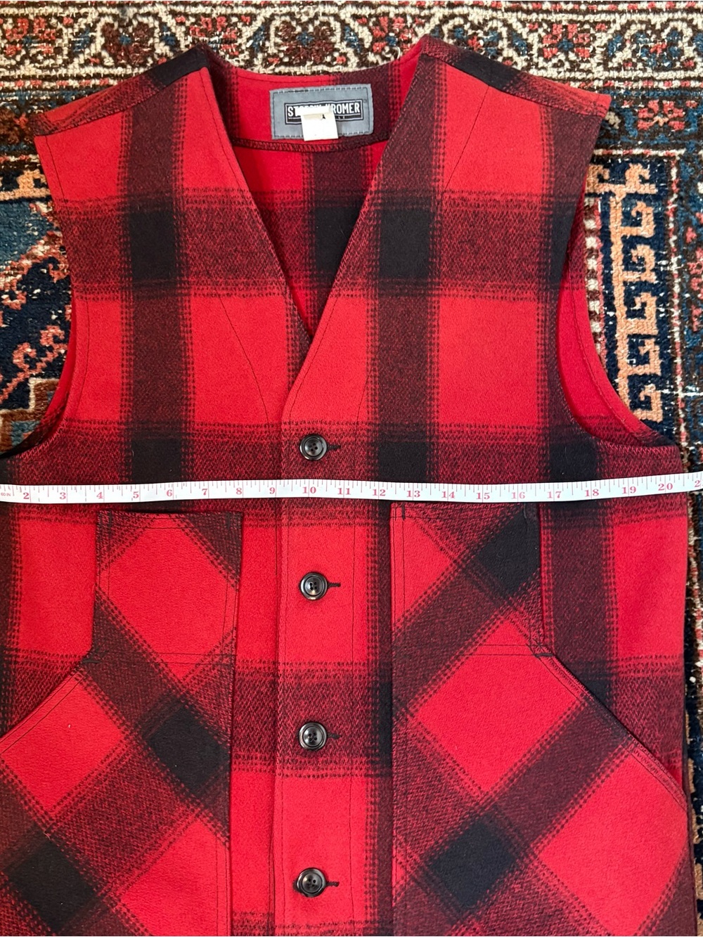 Men’s Red & Black Stormy Kromer Buffalo Plaid Wool Vest - Picture 6 of 7